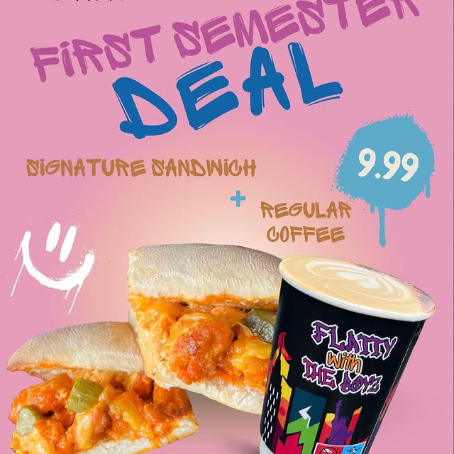 First Semester Deal — signature sandwich and coffee for €9.99